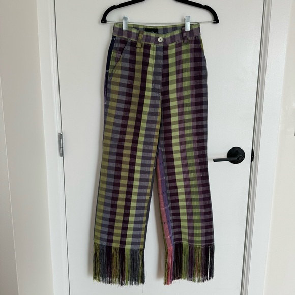 Kenneth Ize XS woven plaid fringe pants - Picture 4 of 7